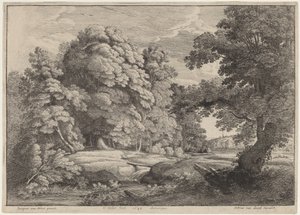 滝に架かる橋 作： Wenceslaus Hollar after Jacques d