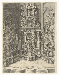 3 つの壁に組み込まれた大きな噴水 噴水、井戸、マントルピース、柱頭、窓、祭壇画 (シリーズ タイトル) 作： Wendel Dietterlin (I)
