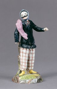 Fuerstbischoefliche Fayencemanufaktur Fulda制作のグループ「Commedia dell&39;Arte」のスタンド付きハーレクイン、1770年頃（磁器）