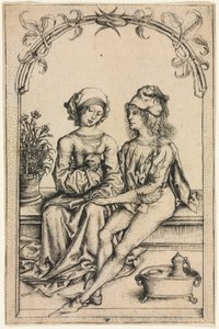 恋人たち（ハウスブック・マスターに倣って）、1490年頃（エングレーヴィング） 作： Wenzel or Wenceslaus von (after) Olmutz