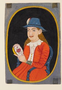 ヨーロッパ人、おそらくオランダ人、エナメルの箱を持つ女性 作： West Indian School