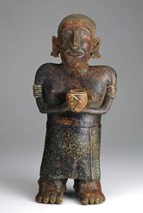 女性立像、紀元前200年頃～紀元前300年頃（陶製、赤・白・黒のスリップ塗装 作： West Mexican
