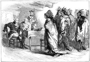 ポンティアックとインディアンのグラッドウィン少佐への訪問、1763年1880年。 作： Whymper
