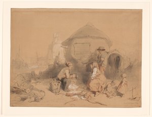 住宅に改造されたボートの近くのビーチでの会話 作： Wijnand Nuijen (signed by artist)
