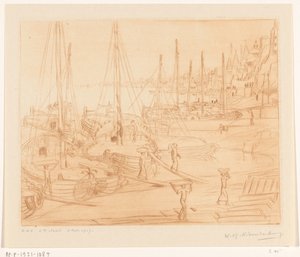 ベナレスのガンジス川のほとりに係留された船 荷揚げ船Ⅱ（原題） 作： Wijnand Otto Jan Nieuwenkamp (signed by artist)
