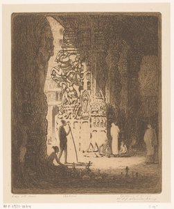 マドゥライのバザールの彫刻が施された柱 バザール、マドゥラ (原題) 作： Wijnand Otto Jan Nieuwenkamp (signed by artist)
