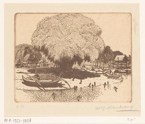 バリのロロアン バラットのビュー 漁村（原題） 作： Wijnand Otto Jan Nieuwenkamp (signed by artist)