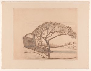 家、池のそばの木、頭に水差しを乗せた女性 カイロ付近（原題） 作： Wijnand Otto Jan Nieuwenkamp (signed by artist)