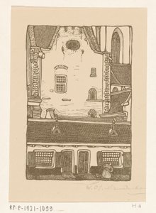 ハールレムの旧グルンマルクトにあるシント・バヴォーケルクに面した家々 St. Bavo, Haarlem (原題) 作： Wijnand Otto Jan Nieuwenkamp (signed by artist)