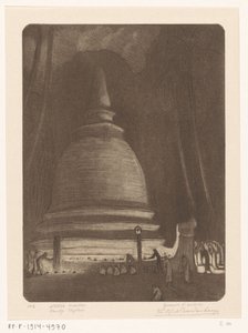 夜のスリランカのキャンディのストゥーパ きよしこの夜、キャンディー、セイロン（原題） 作： Wijnand Otto Jan Nieuwenkamp (signed by artist)