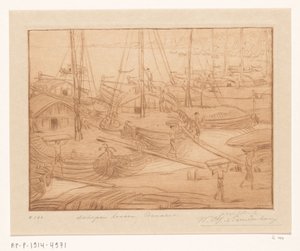 ベナレスのガンジス川のほとりに係留された船 荷揚げ船（原題） 作： Wijnand Otto Jan Nieuwenkamp