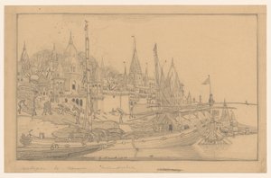 ベナレスの船のある川岸 作： Wijnand Otto Jan Nieuwenkamp