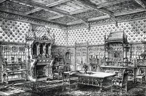 1872年9月1日、The House-Furnisher＆Decoratorに掲載されたゴシックダイニングルームのデザイン 作： Wilberforce Haddon