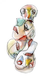積み重ねられた抽象的な顔 作： 