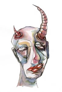 水彩画の角のある顔 作： Wildemar Doomgriever