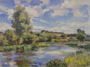 太陽に照らされた川の風景 作： Wilfred Gabriel de Glehn