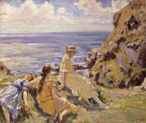 フライング パン、カジウィズ、コーンウォールの崖の上の芸術家の姪 作： Wilfred Gabriel de Glehn