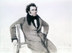 フランツ・シューベルト（1797-1828）、アウグスト・レイダーによる水彩画 作： Wilhelm August Rieder