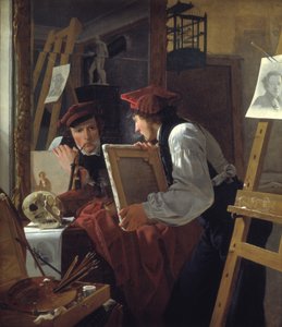 若い芸術家 (ディトレフ ブランク) 鏡でスケッチを調べる 作： Wilhelm Bendz