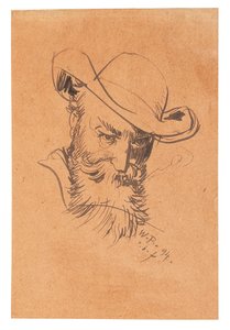 帽子をかぶった自画像、1894 年。 作： Wilhelm Busch