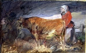 風景の中の女と牛 作： Wilhelm Busch