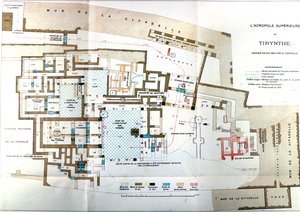 ギリシャの古代都市ティリンスの地図、ハインリッヒ・シュリーマン、パリ 作： Wilhelm Doerpfeld