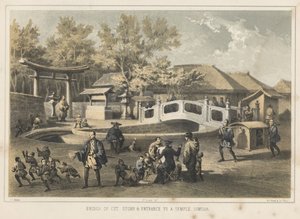 カットストーンの橋と寺院への入り口、シモダ、1855 作： Wilhelm Joseph Heine