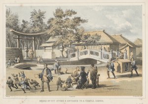 カットストーンの橋と寺院への入り口、シモダ、1855 作： Wilhelm Joseph Heine