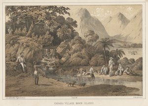 カナカビレッジ小笠原諸島、1855 作： Wilhelm Joseph Heine