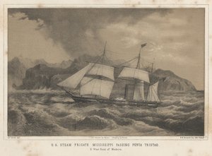 1855年、プンタトリスタオを通過する米国の蒸気フリゲートミシシッピ州 作： Wilhelm Joseph Heine