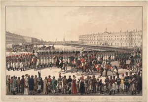 サンクトペテルブルクの宮殿広場のロシア歩兵のレビュー、1809-1813