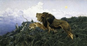 夕暮れのライオンズ 作： Wilhelm Kuhnert