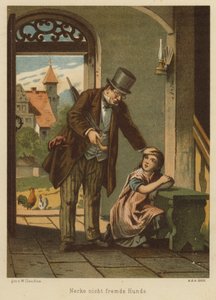 犬をからかった後、娘を慰める父親（リソ色） 作： Wilhelm Ludwig Heinrich Claudius