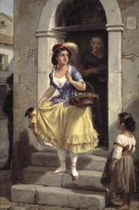 カーニバルに向かう途中のイタリア人女性 作： Wilhelm Marstrand