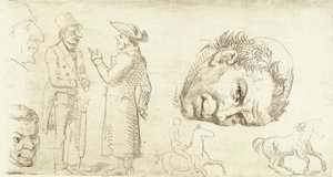 僧侶の頭、馬などのスタイログラフィーの 2 番目のサンプル シート。 作： Wilhelm Marstrand