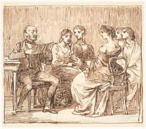 紳士が 5 人の女性に朗読する 作： Wilhelm Marstrand