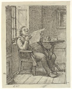 コーヒーを飲みながら新聞を読む太った紳士