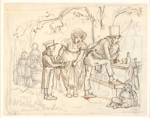 靴職人一家の森旅でのアクシデント 作： Wilhelm Marstrand
