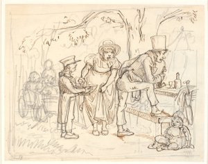 靴職人一家の森旅でのアクシデント 作： Wilhelm Marstrand
