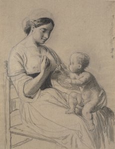 膝の上に裸の子供を乗せたイタリア人女性