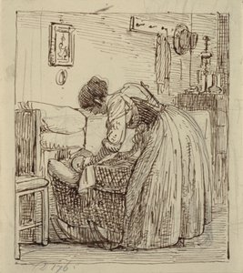 ゆりかごに子供を持つイタリア人女性 作： Wilhelm Marstrand
