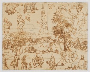 Landschaft mit Pferdewagen und zahlreichen Figurenskizzen 作： ウィルヘルム・マーストランド