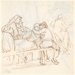 牡蠣のシーン、手前に座ったカップルがキスをしている 作： Wilhelm Marstrand