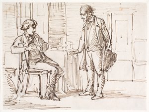 座っている若い男性と立っている年配の男性の間の会話 作： ウィルヘルム・マーストランド