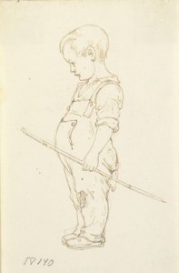 手に棒を持って立っている少年 作： Wilhelm Marstrand