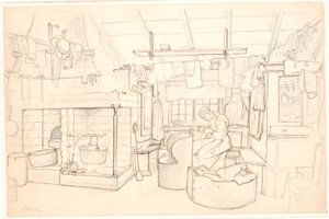裁縫の女性とスウェーデンの農家 作： Wilhelm Marstrand