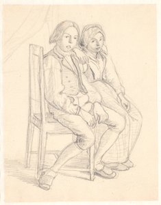 椅子に座っているスウェーデンの女の子と男の子 作： Wilhelm Marstrand