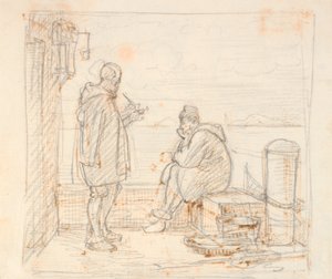 海沿いの桟橋にいる 2 人のイタリア人 作： Wilhelm Marstrand