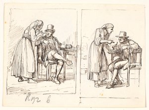 イタリア人女性が老人と話している 2 つのシーン 作： Wilhelm Marstrand