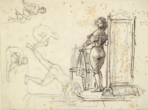 楽屋と 4 つのモデル スタジオで若い女の子 作： Wilhelm Marstrand